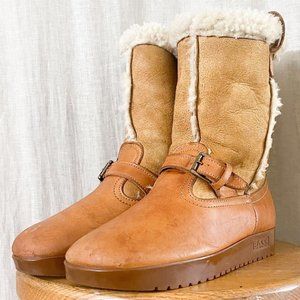 1970s GH BASS Mid Calf Sugar loafer Brown shearling boots Vintage Women's size U